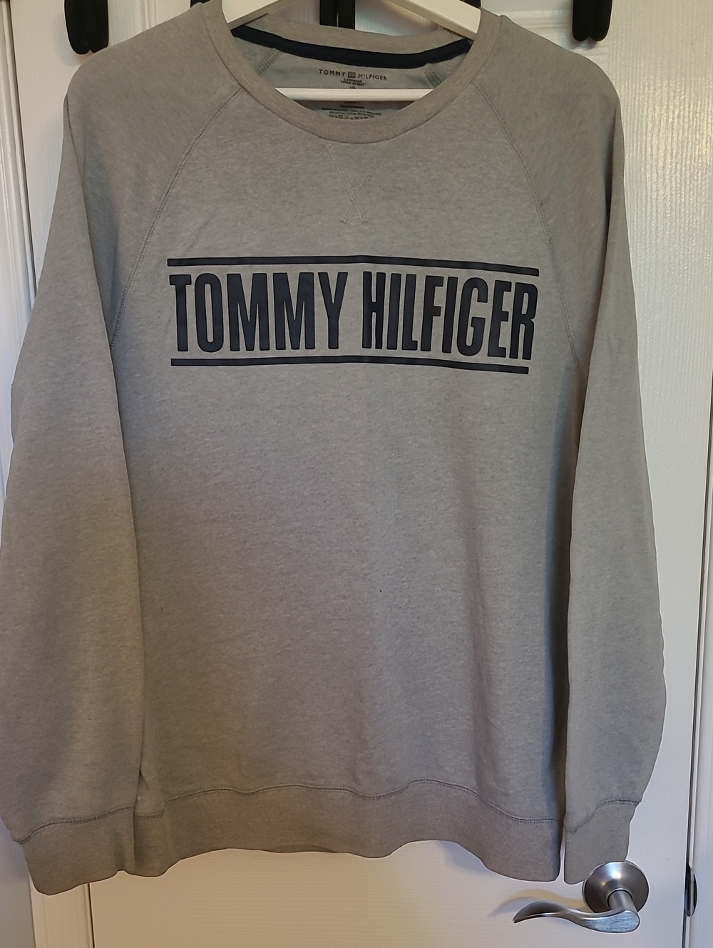 Tommy Hilfiger Light Gray Crewneck Sweatshirt with Navy Logo